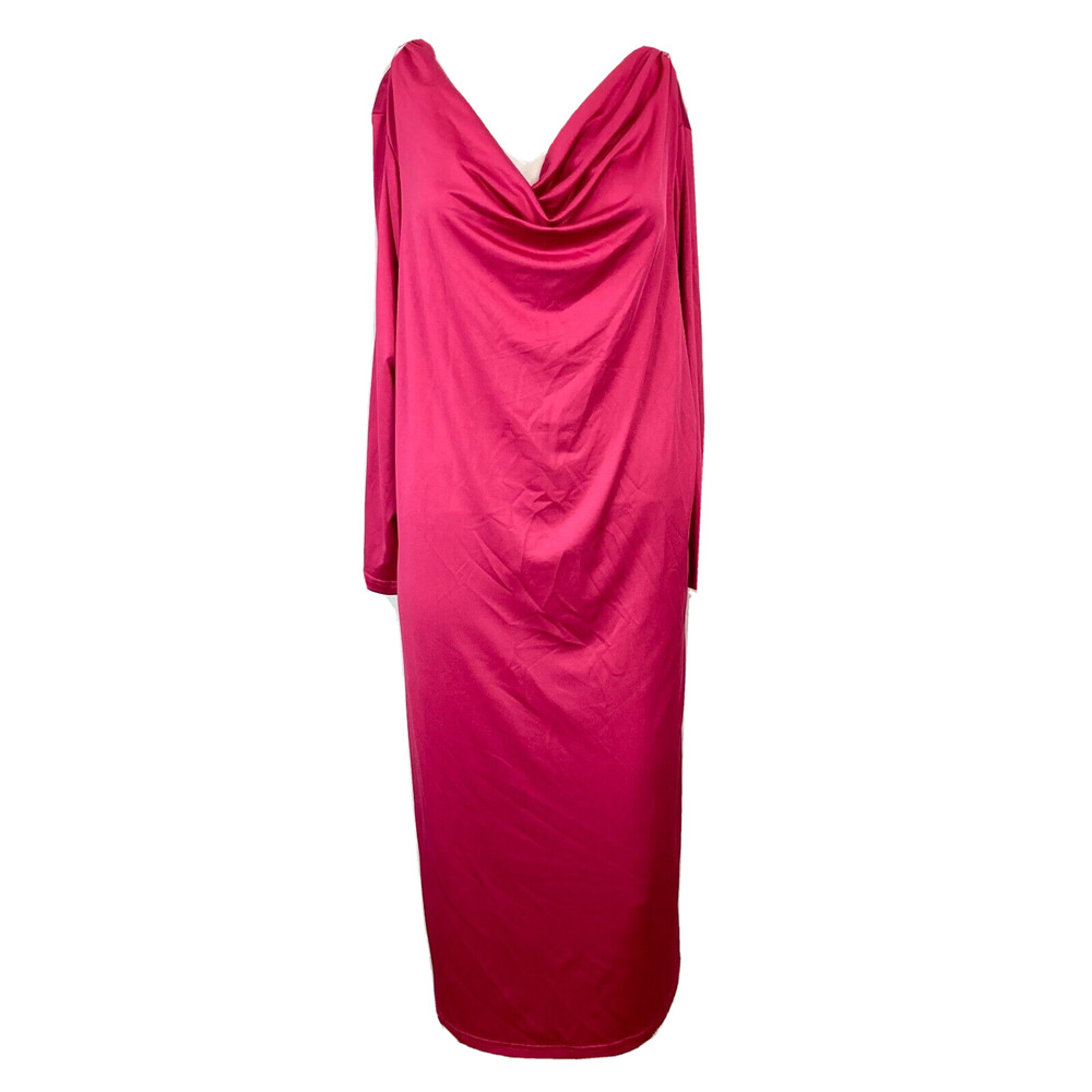 Dennis Basso Dress Womens Sz XL Pink Long Sleeve Cowl Neck Midi Shirt‎ Stretch